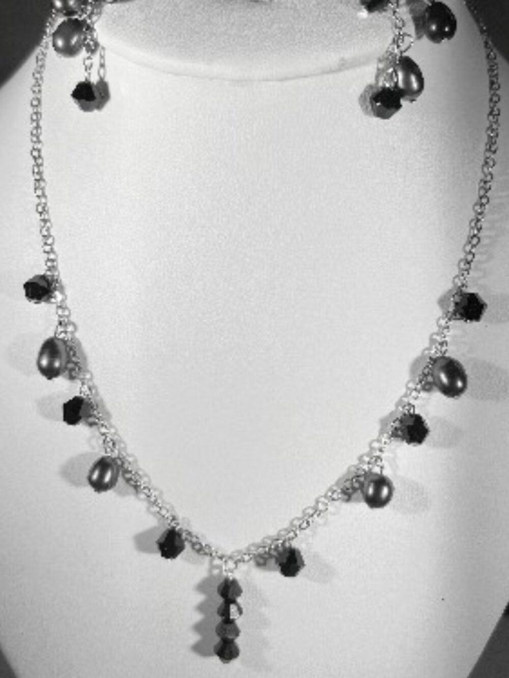 Freshwater peacock pearl and crystal set in Black with Sterling silver wire Earr